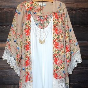 Tan Floral Kimono